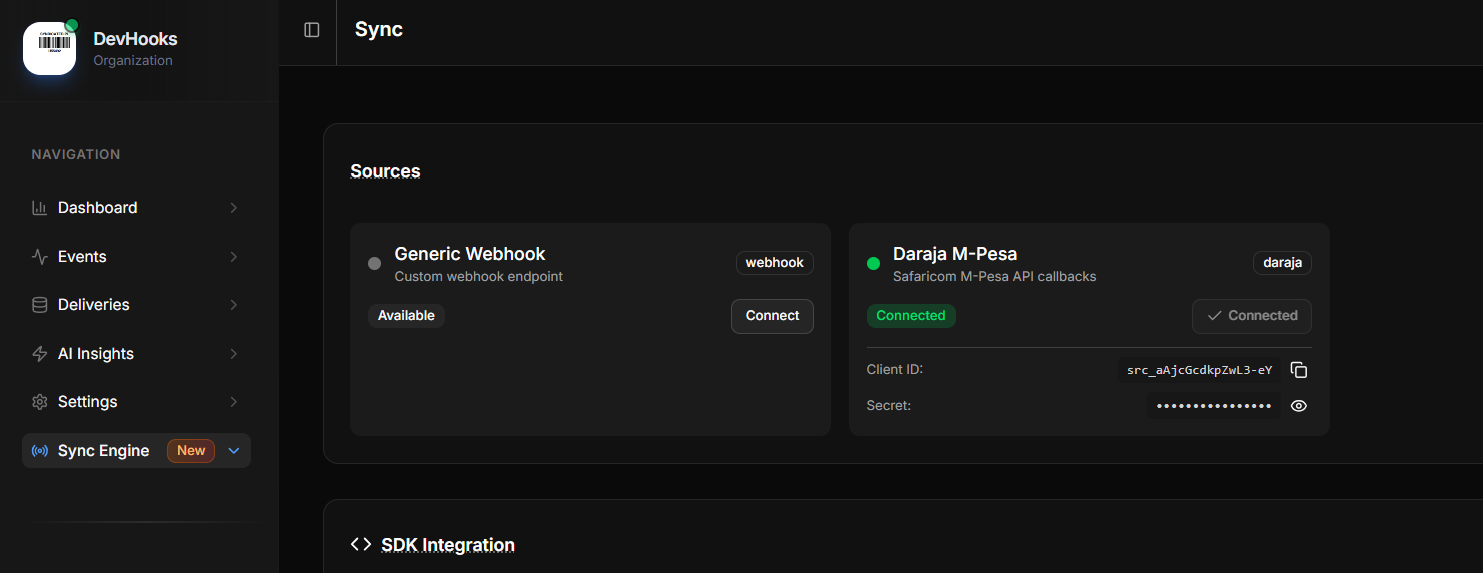 Devhooks Sync Frontend Connection